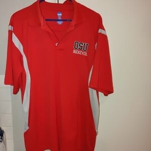 OSU Buckeyes red w grey striped short sleeved shirt. Medium. NCAA